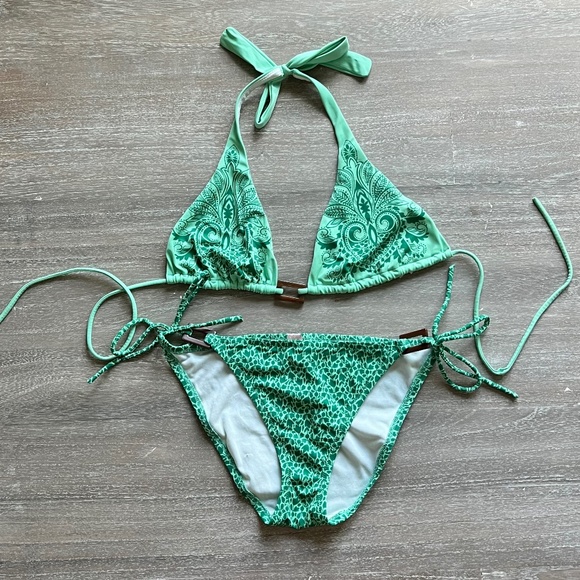 Green Bikini with Brown Detailing